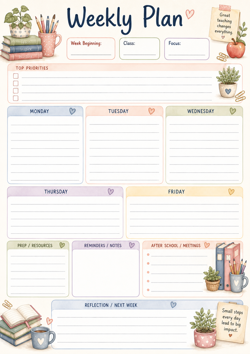 Weekly Plan — Teacher Planning Page